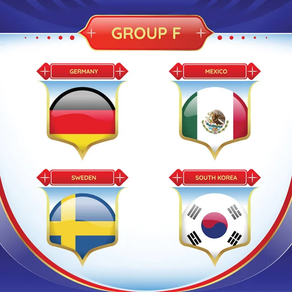 サッカーまたはフットボール ボールの国際的な世界選手権のトーナメントのグループ ベクトル旗 — ストックベクタ