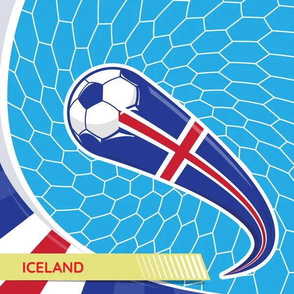 Islândia Agitando Bandeira Bola Futebol Gol Líquido Futebol Torneio Vetor — Vetor de Stock