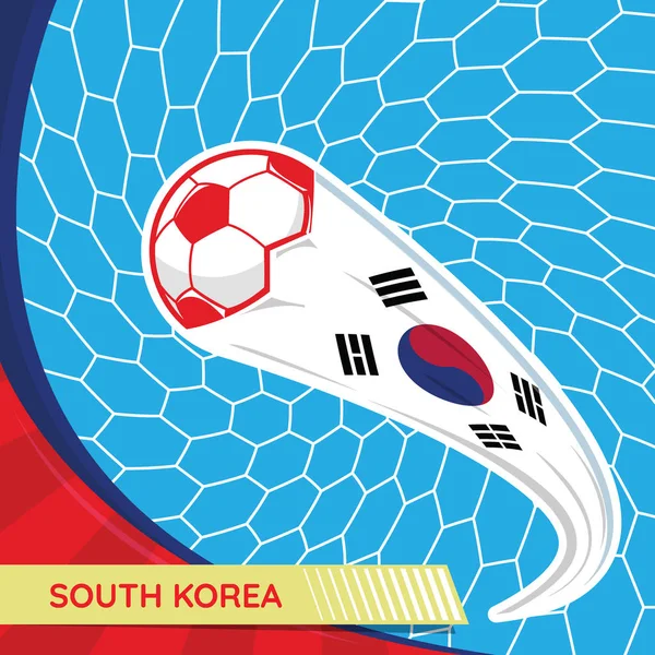 South Korea Waving Flag Soccer Ball Goal Net Football Tournament — Stock Vector