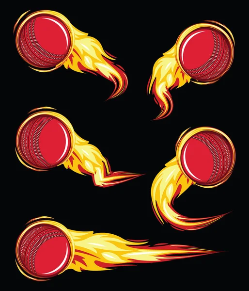 Kriket Topu Ateş Sembolleri Hızına Ayarlayın Spor Tasarım Logo Vektör — Stok Vektör