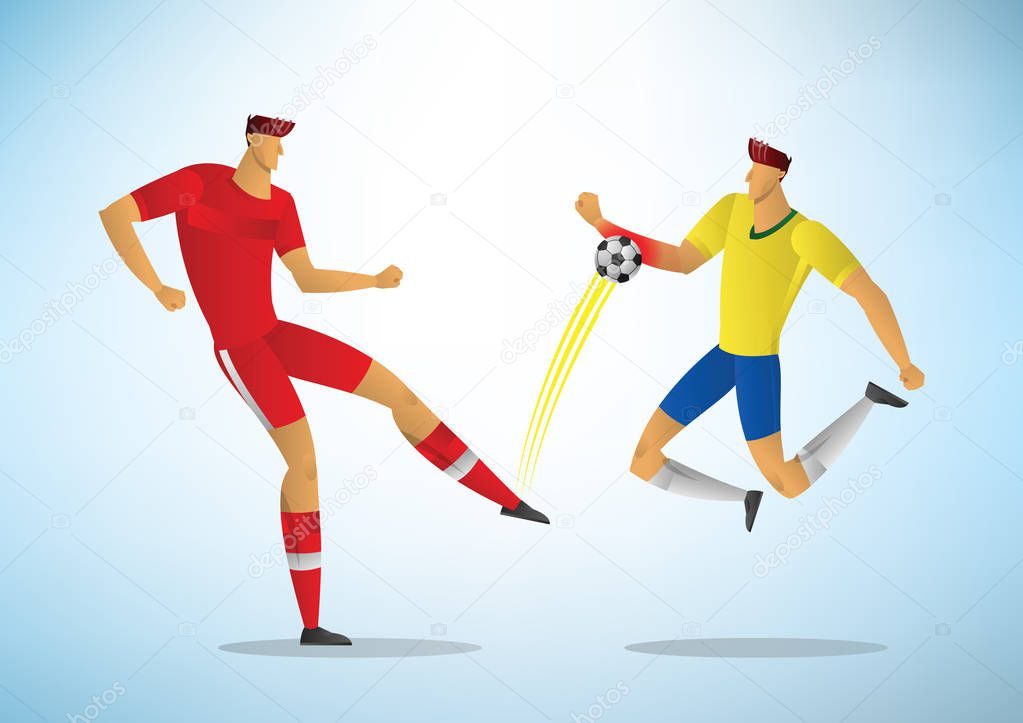 football player foul touches the ball with his hand . soccer vector illustration.