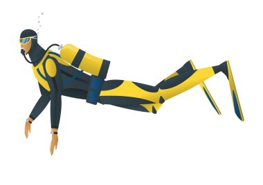 Scuba diver beyaz arka plan üzerinde vektör karikatür tarzı çizim