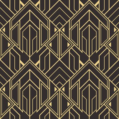 Vektör modern geometrik fayans deseni. Altın çizgili şekil. Soyut sanat deco kusursuz lüks arka plan.
