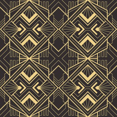 Vektör modern geometrik fayans deseni. Altın çizgili şekil. Soyut sanat deco kusursuz lüks arka plan.