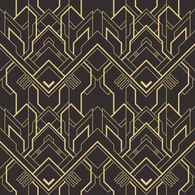 Vektör modern geometrik fayans deseni. Altın çizgili şekil. Soyut sanat deco kusursuz lüks arka plan.