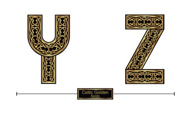 Bir küme Y, Z, Kelt altın renk stili ile vektör grafik alfabesi