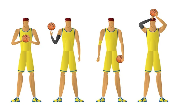 Basketballspieler Aktion Sport Mann Gelb Uniform Isoliert Auf Weißem Hintergrund — Stockvektor