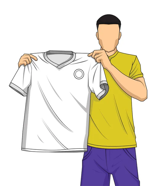 New transfer football or soccer player holds white mock up shirt — Stock Vector