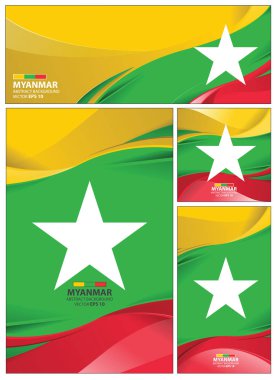 Myanmar bayrağı renk arka plan soyut. Koleksiyon banner tasarımı. Broşür vektör çizim.