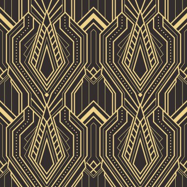 Vektör modern geometrik fayans deseni. Altın çizgili şekil. Soyut sanat deco kusursuz lüks arka plan.