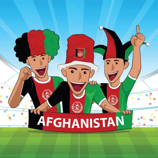 Bandera Afganistán Animar Apoyo Fútbol Vector Ilustración — Vector de stock