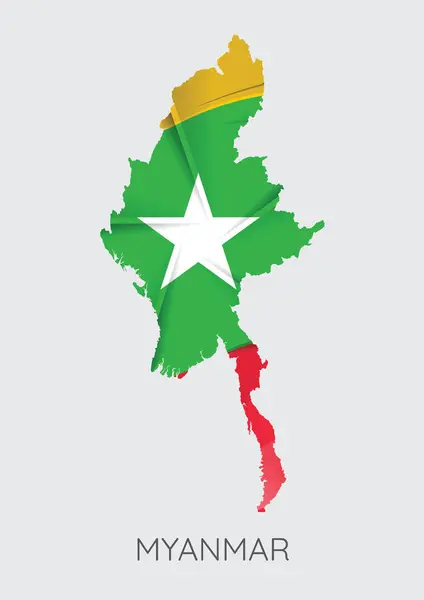 Gri Arka Plan Üzerinde Izole Doku Olarak Bayrakla Myanmar Haritası — Stok Vektör