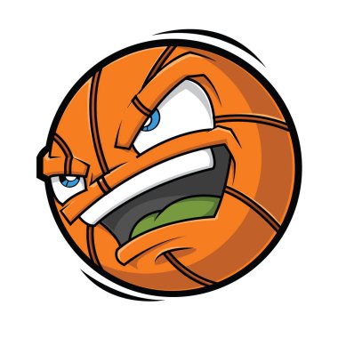 Kızgın surat, karikatür vektör çizim ile basketbol.
