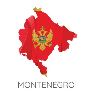 Beyaz arka plan üzerinde izole doku olarak bayrakla Karadağ Haritası. Vektör çizim