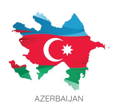 Gri arka plan üzerinde izole doku olarak bayrakla Azerbaycan Haritası. Vektör çizim