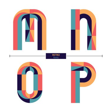 Vektör grafik alfabesi ile bir set M, N, O, P retro tarzı ile