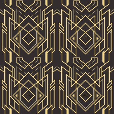 Vektör modern geometrik fayans deseni. Altın çizgili şekil. Soyut sanat deco kusursuz lüks arka plan.