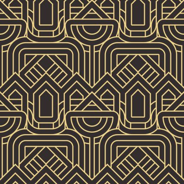 Vektör modern geometrik fayans deseni. Altın çizgili şekil. Soyut sanat deco kusursuz lüks arka plan.