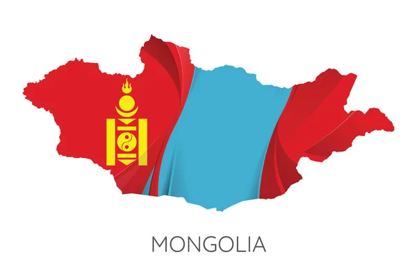 Karta Över Mongoliet Med Flagga Som Textur Isolerad Grå Bakgrund — Stock vektor