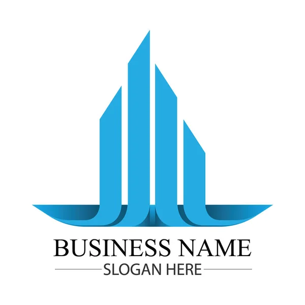 Синій Логотип Шаблон Нерухомості Квартири Кондо Будинок Прокат Бізнес Марки — стоковий вектор