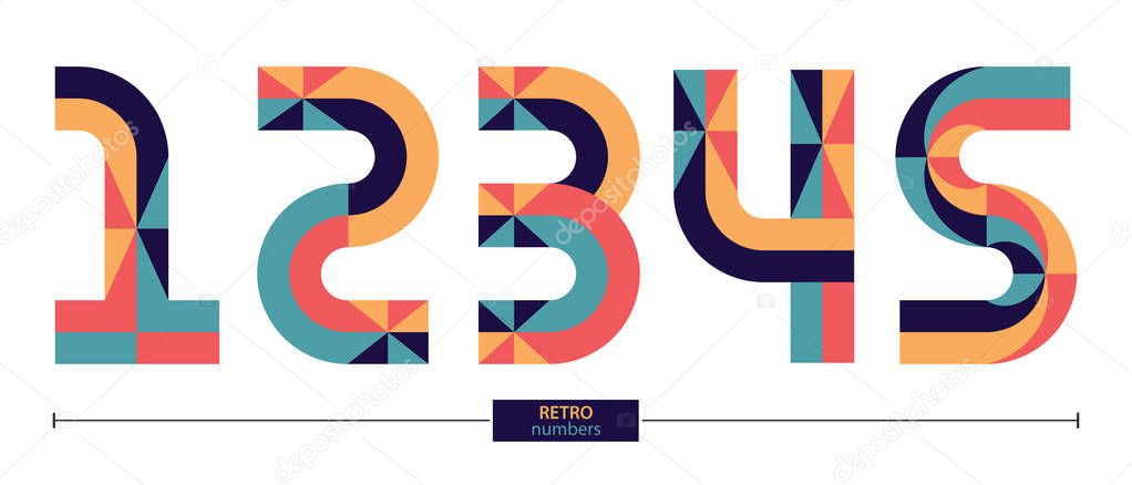 Vector graphic numbers in a set 1,2,3,4,5, with retro style