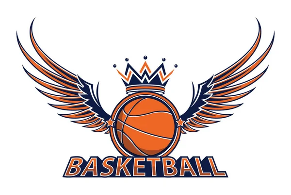 Vektor Illustration Des Basketballsport Logos Mit Typografie Zeichen Ball Flügel — Stockvektor