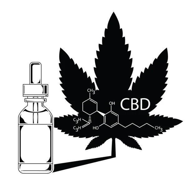 Medicinale Cannabis Olie Extract Fles Een Blad Van Marihuana Defocus — Stockvector