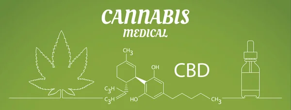医疗大麻油提取在瓶中 一张大麻在散焦与公式的图像 Cbd 向量例证 — 图库矢量图片