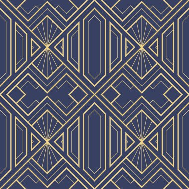 Vektör modern geometrik fayans deseni. Altın çizgili şekil. Soyut sanat deco kusursuz lüks arka plan.