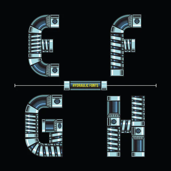 Vector Graphic Alfabetet Set Med Hydraulisk Komiska Stil — Stock vektor