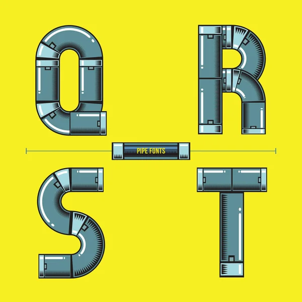 Vector Grafische Alfabet Een Verzameling Met Metalen Buizen Komische Tekenstijl — Stockvector