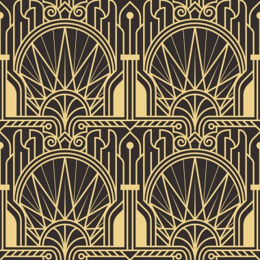 Vektör modern geometrik fayans deseni. Altın çizgili şekil. Soyut sanat deco kusursuz lüks arka plan.