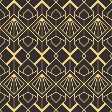 Vektör modern geometrik fayans deseni. Altın çizgili şekil. Soyut sanat deco kusursuz lüks arka plan.