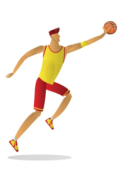 Basketballer Gelb Roter Uniform Mit Dem Ball Vektor Illustration Auf — Stockvektor