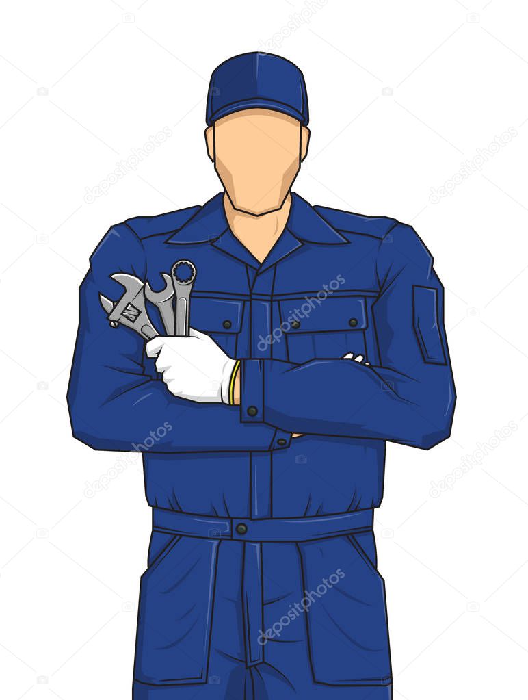 Professional Auto Mechanic Cartoon Character Holding A Wrench Expert Service Worker Build Your Personal Design On White Background Vector Illustration Premium Vector In Adobe Illustrator Ai Ai Format Encapsulated