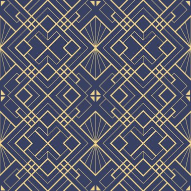 Vektör modern geometrik fayans deseni. Altın çizgili şekil. Soyut sanat deco kusursuz lüks arka plan.