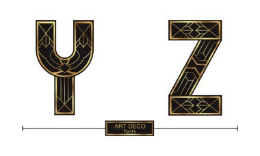 Bir küme Y, Z, Art Deco altın renk stili ile vektör grafik alfabesi