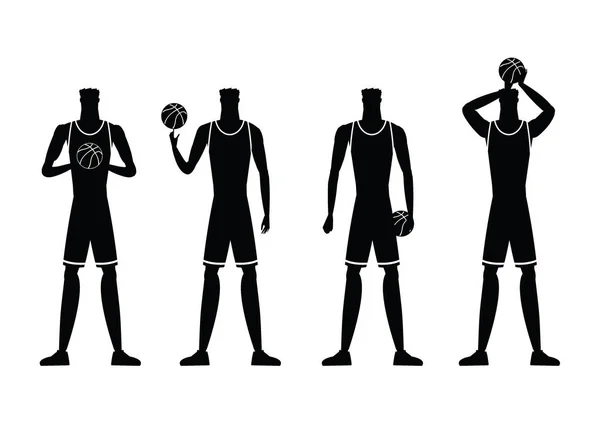 Eine Reihe Detaillierter Silhouetten Basketballspieler Vielen Verschiedenen Posen Vektorillustration — Stockvektor