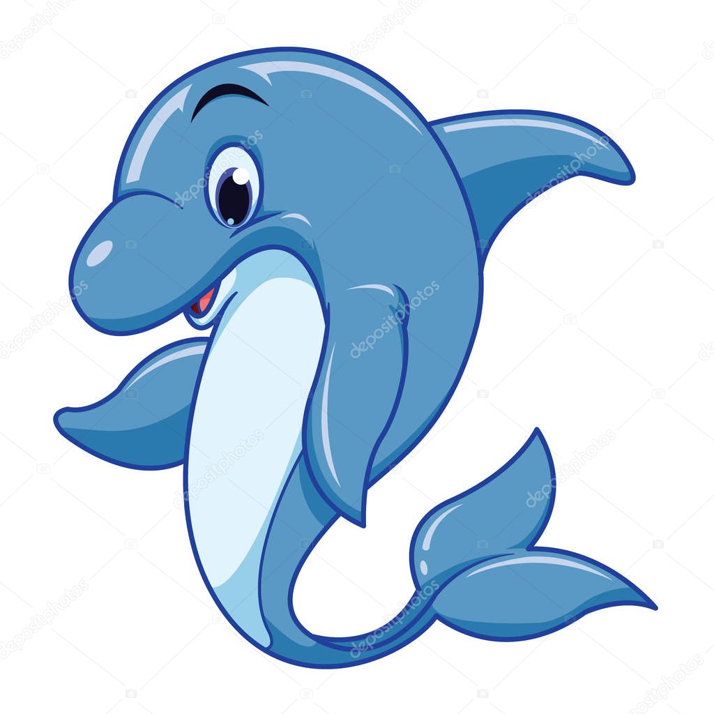 Cute dolphin cartoon isolated on white background. Vector illustration