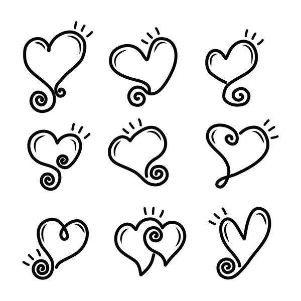 Conjunto Corazón Dibujado Mano Elementos Dibujo Monocromáticos Aislados Sobre Fondo — Archivo Imágenes Vectoriales