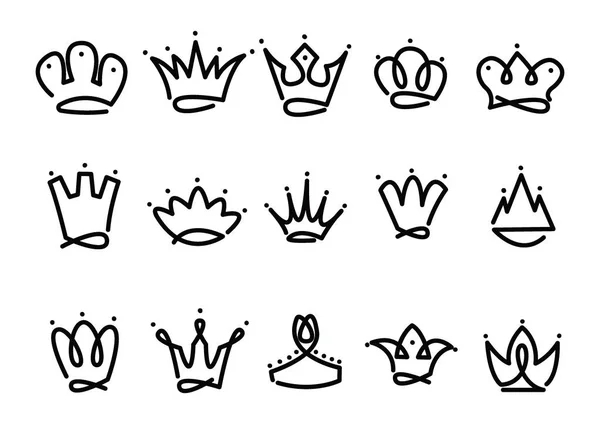 Coroa Logotipo Desenhado Mão Ícone Elementos Rabiscos Pretos Isolados Sobre — Vetor de Stock