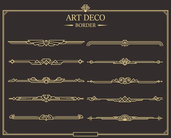 Set of Art deco gold calligraphic page dividers. — Stock Vector