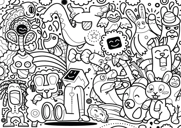 Hand Rita Doodle Söt Monster Vit Bakgrund Vektorillustration — Stock vektor