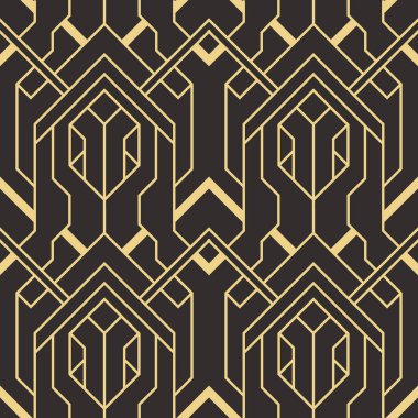 Vektör modern geometrik fayans deseni. Altın çizgili şekil. Soyut sanat deco kusursuz lüks arka plan.