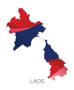 Harita, Laos ile bayrak olarak doku izole beyaz arka plan. Vektör çizim