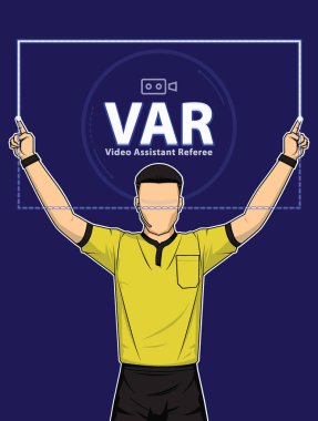 Futbol hakemi video yardımcı hakemler eylem gösterir..
