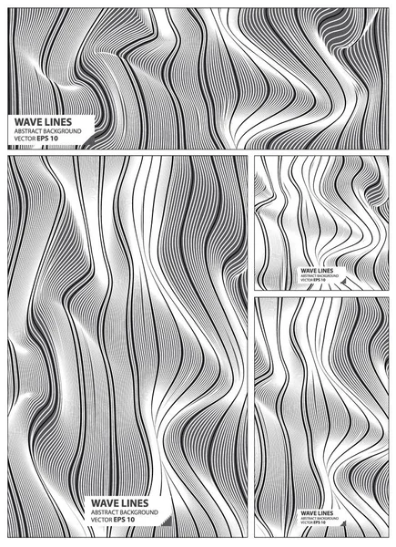 추상 파 라인 패턴 블랙 흰색 배경 설정 — 스톡 벡터
