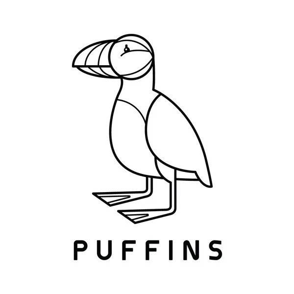 Puffins Plantilla vectorial de diseño de logotipo Estilo lineal — Vector de stock