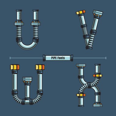 Alfabe Metal borular tarzında bir set Uvwx