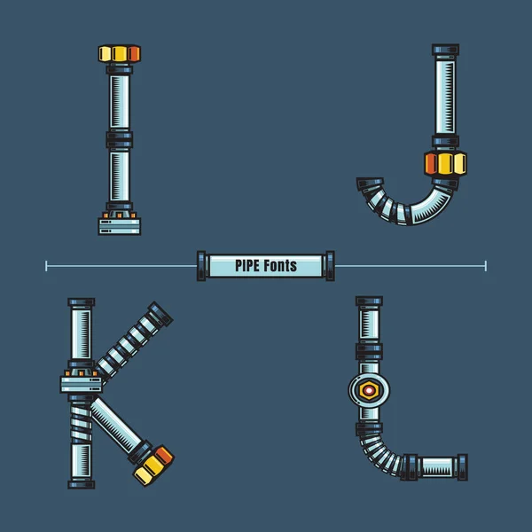 Alphabet Metal pipes style in a set IJKL polices comic vector — Image vectorielle